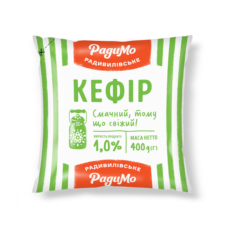 Кефір РАДИМО 1%, 400г, плівка поліетиленова